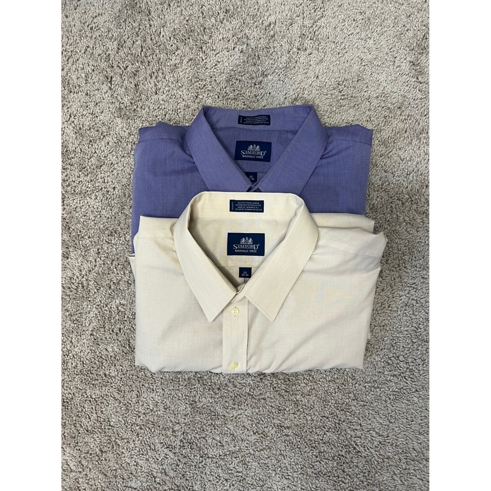 Stafford Dress Shirt Wrinkle-Free Long Sleeve Button Down Set of 2 Size 20 35/36